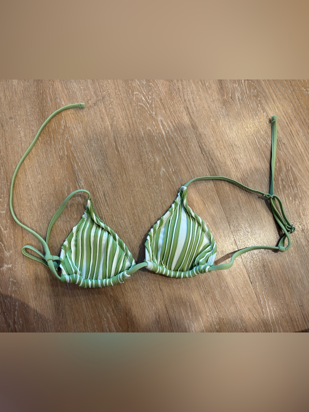 Green Stripe Triangle Bikini Top - Women